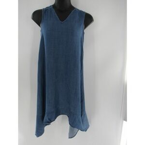 Lord Taylor Chambray Denim Blue V Neck Sleeveless Ruffle Hem Midi Dress Women XS